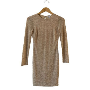 NLY ONE Nelly Size S Swirl Lurex Keyhole Back Sheath Dress Long Sleeve‎ Rose NWT